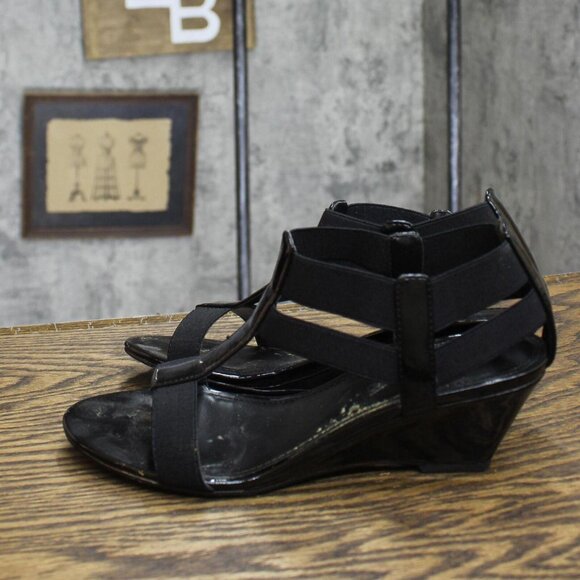 Studio Works Womens Vintage Strappy Wedge Heels 1673eda9a07bac Black 6M - Picture 2 of 7